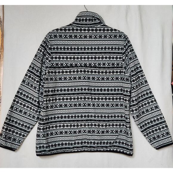 Women's Pullover Aztec Black White Fleece Jach's Cabin Large Snap Button - Picture 4 of 4